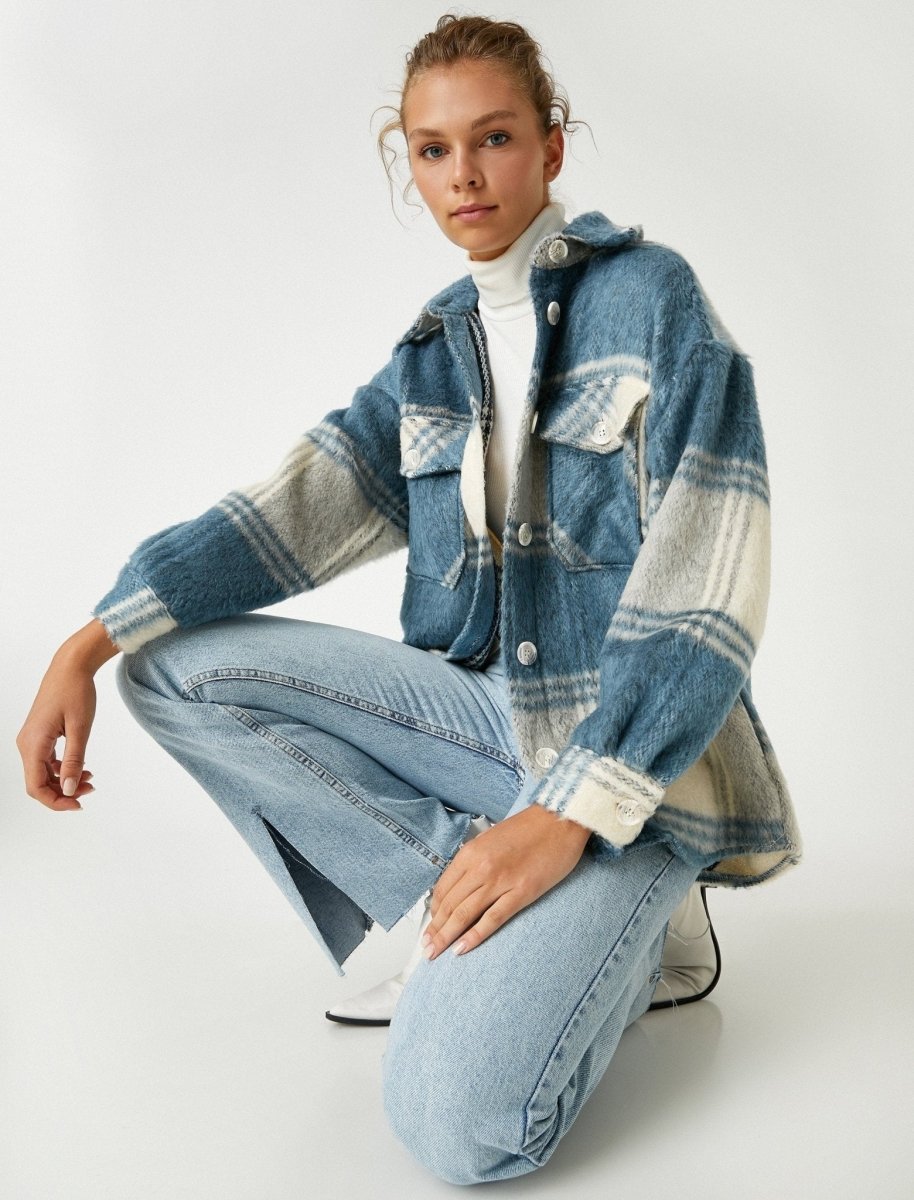 Plaid Shirt Jacket in Blue - Usolo Outfitters-KOTON
