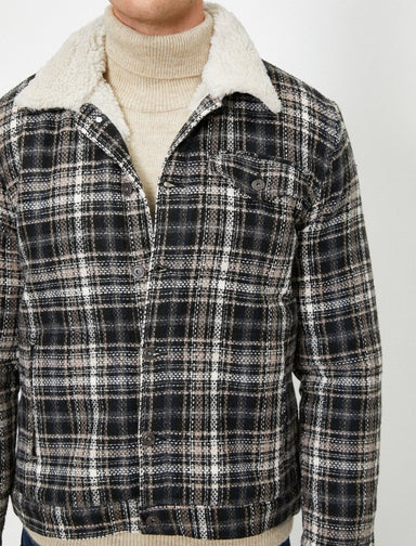 Plaid Zip-Up Jacket in Charcoal - Usolo Outfitters-KOTON