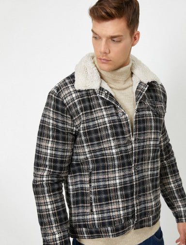 Plaid Zip-Up Jacket in Charcoal - Usolo Outfitters-KOTON