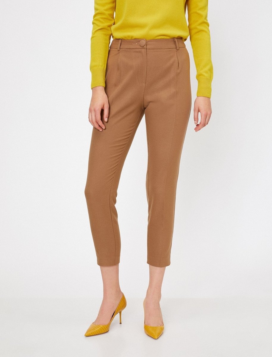 Pleated Cropped Pants in Camel - Usolo Outfitters-KOTON