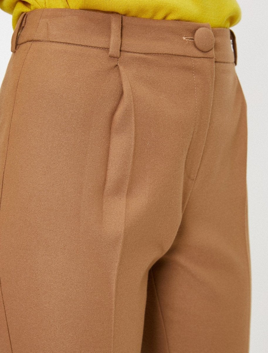 Pleated Cropped Pants in Camel - Usolo Outfitters-KOTON