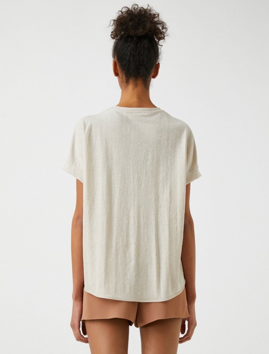 Pleated Wrap Front T-Shirt in Beige - Usolo Outfitters-KOTON