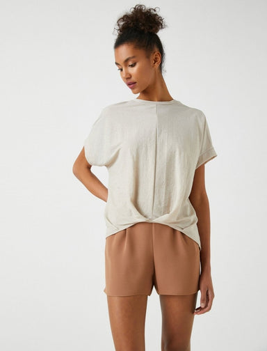 Pleated Wrap Front T-Shirt in Beige - Usolo Outfitters-KOTON