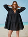 Puff Sleeve Eyelet Mini Tier Dress in Black - Usolo Outfitters-KOTON