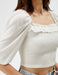 Puff Sleeve Smocked Bodice in White - Usolo Outfitters-KOTON