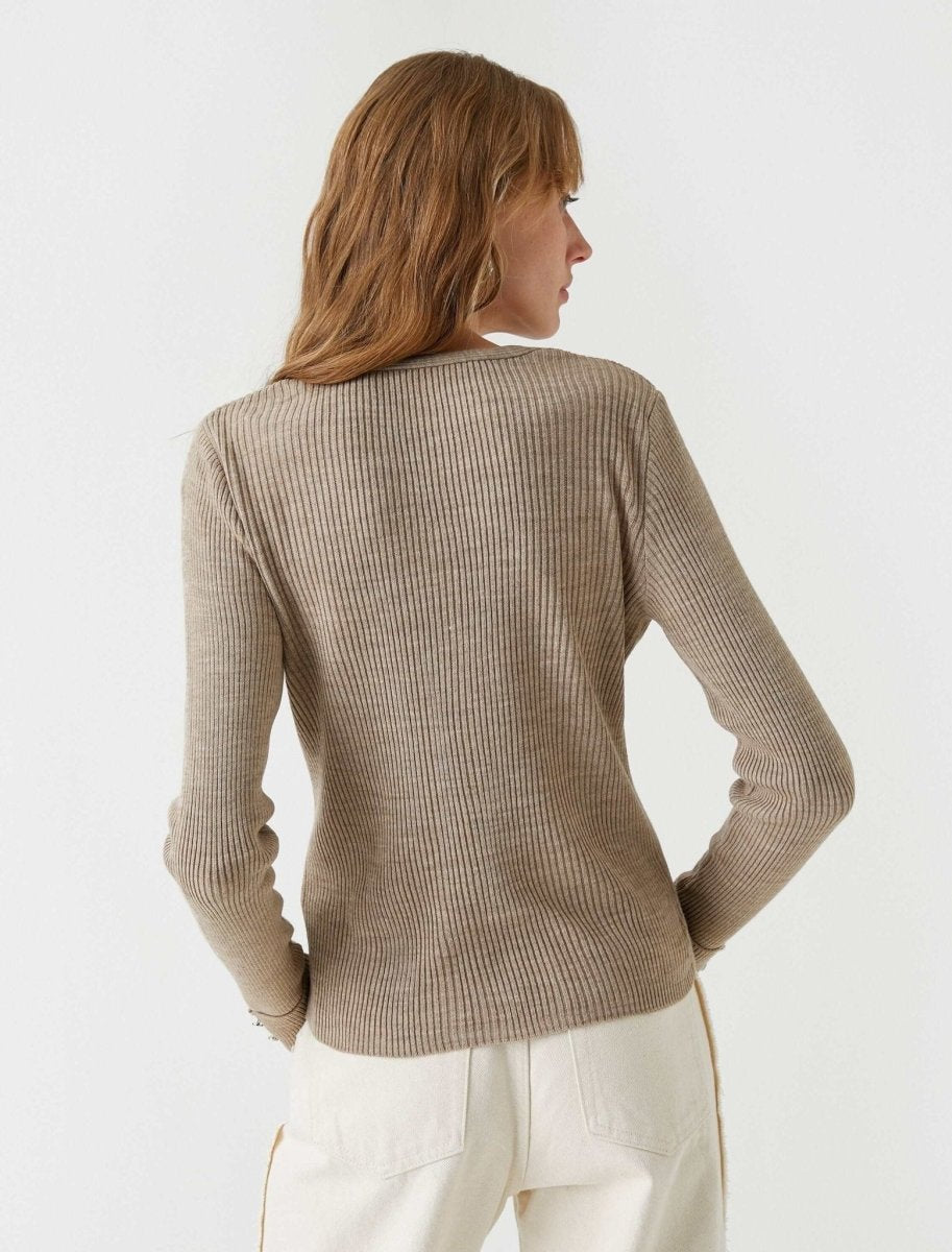 Rib Knit Cardigan in Mink - Usolo Outfitters-KOTON