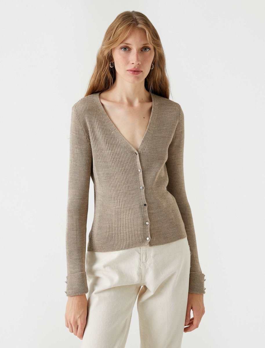 Rib Knit Cardigan in Mink - Usolo Outfitters