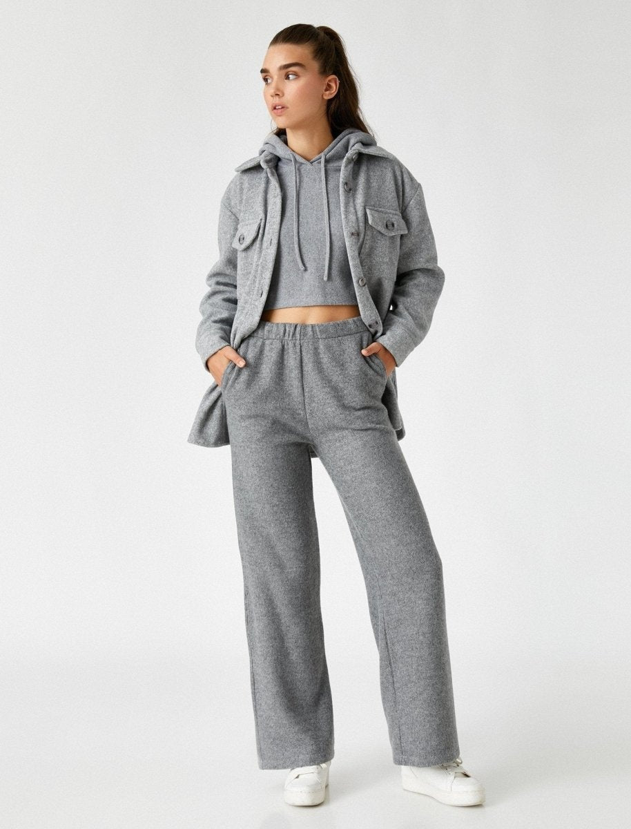 Rib Knit Wide Leg Pants in Grey - Usolo Outfitters-KOTON