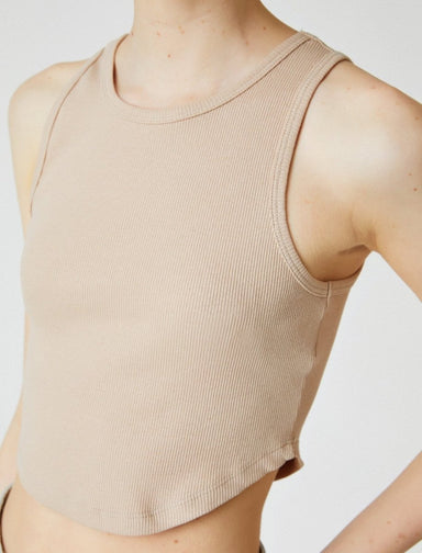 Ribbed Crop Halter Cami in Tan - Usolo Outfitters-KOTON