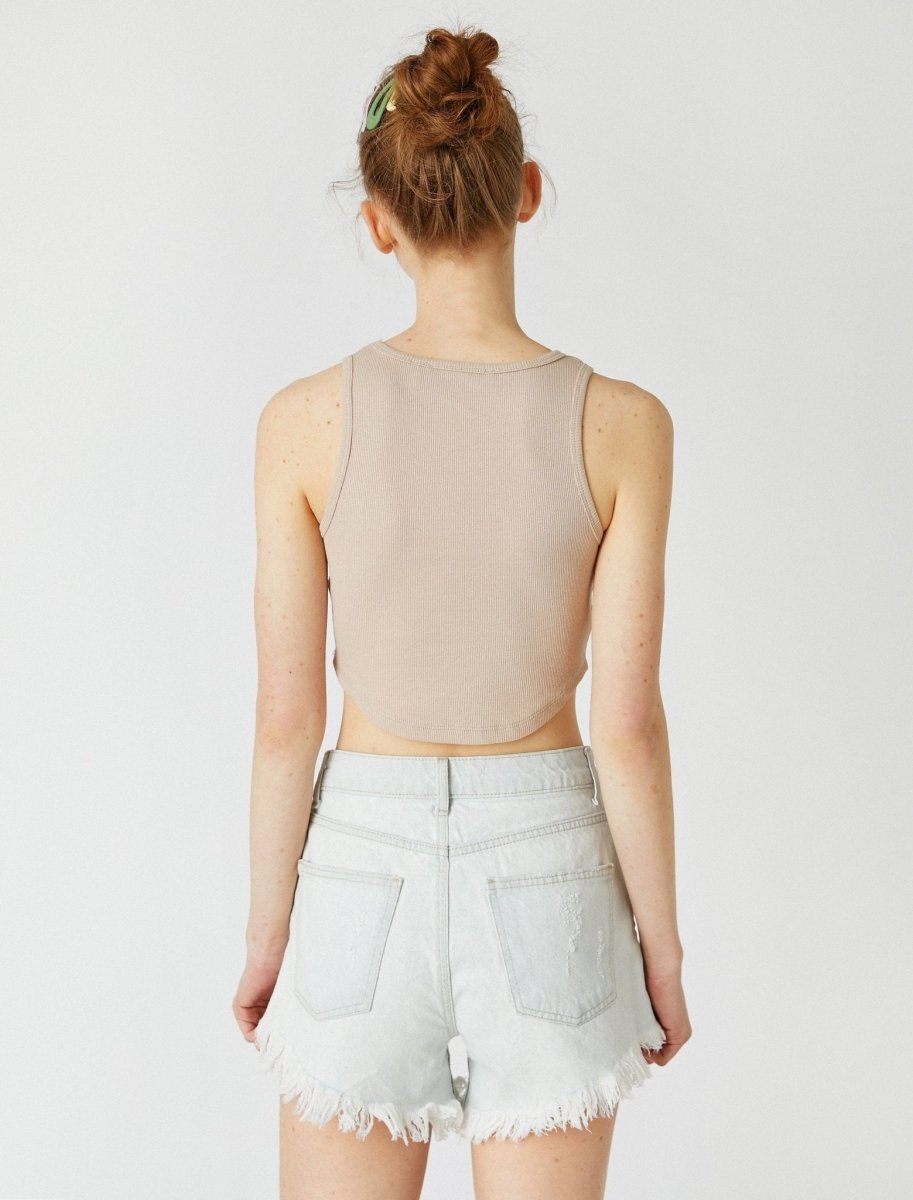 Ribbed Crop Halter Cami in Tan - Usolo Outfitters-KOTON
