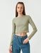Ribbed Cropped Long Sleeve in Khaki - Usolo Outfitters-KOTON