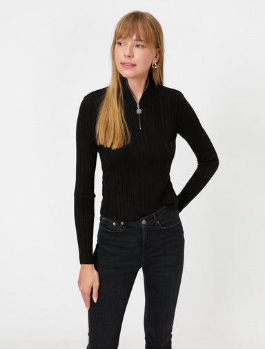 Ribbed Half-Zip Sweater in Black - Usolo Outfitters-KOTON