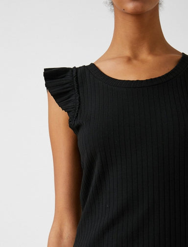Ribbed Ruffle Sleeve Tank Top in Black - Usolo Outfitters-KOTON
