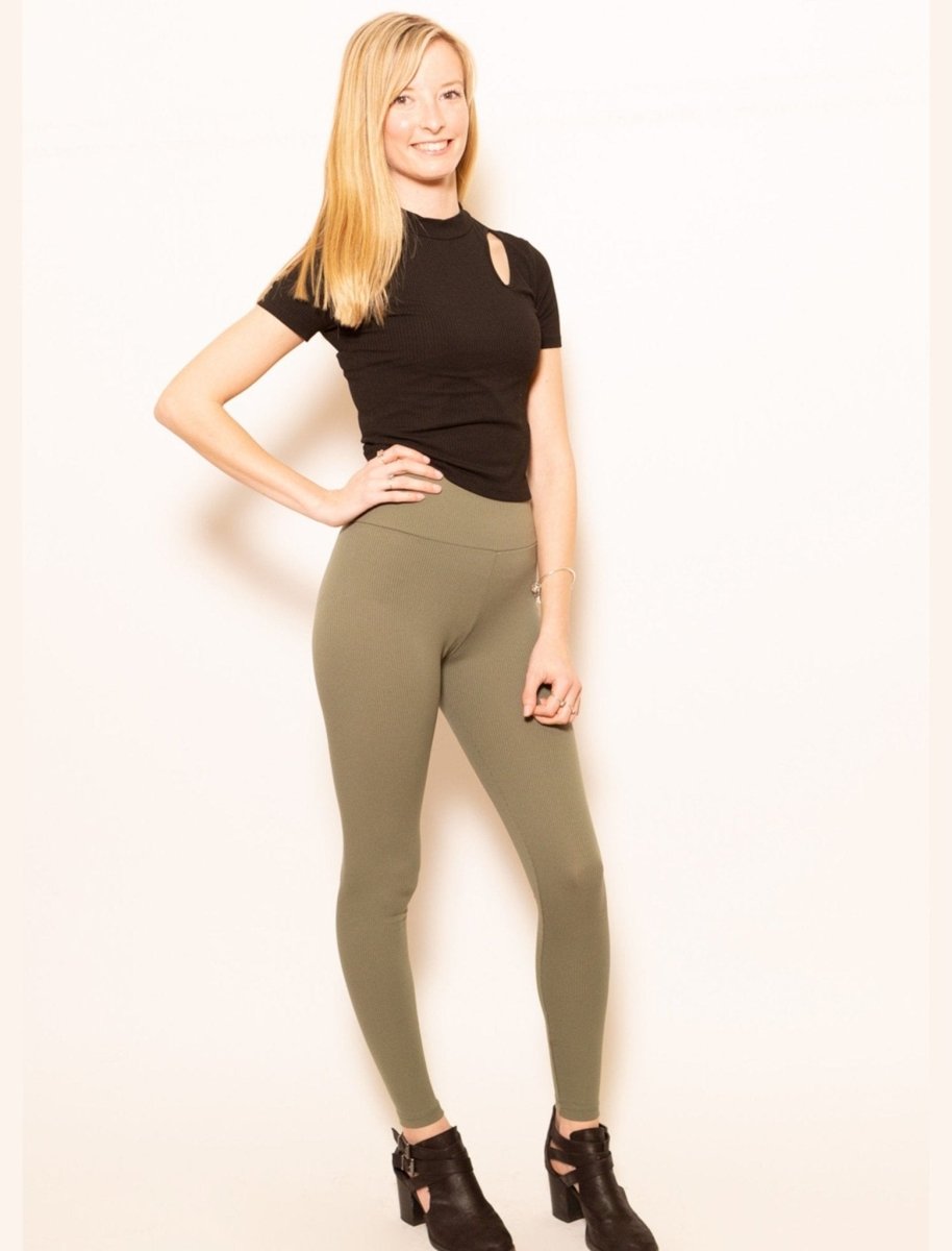 Ribbed Tight Leggings in Khaki - Usolo Outfitters-Usolo Outfitters