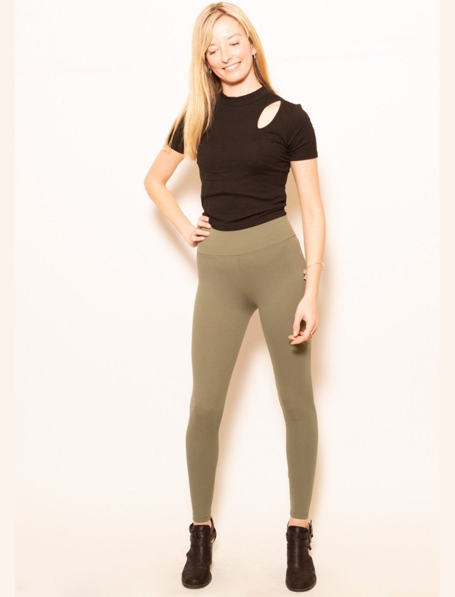 Ribbed Tight Leggings in Khaki - Usolo Outfitters