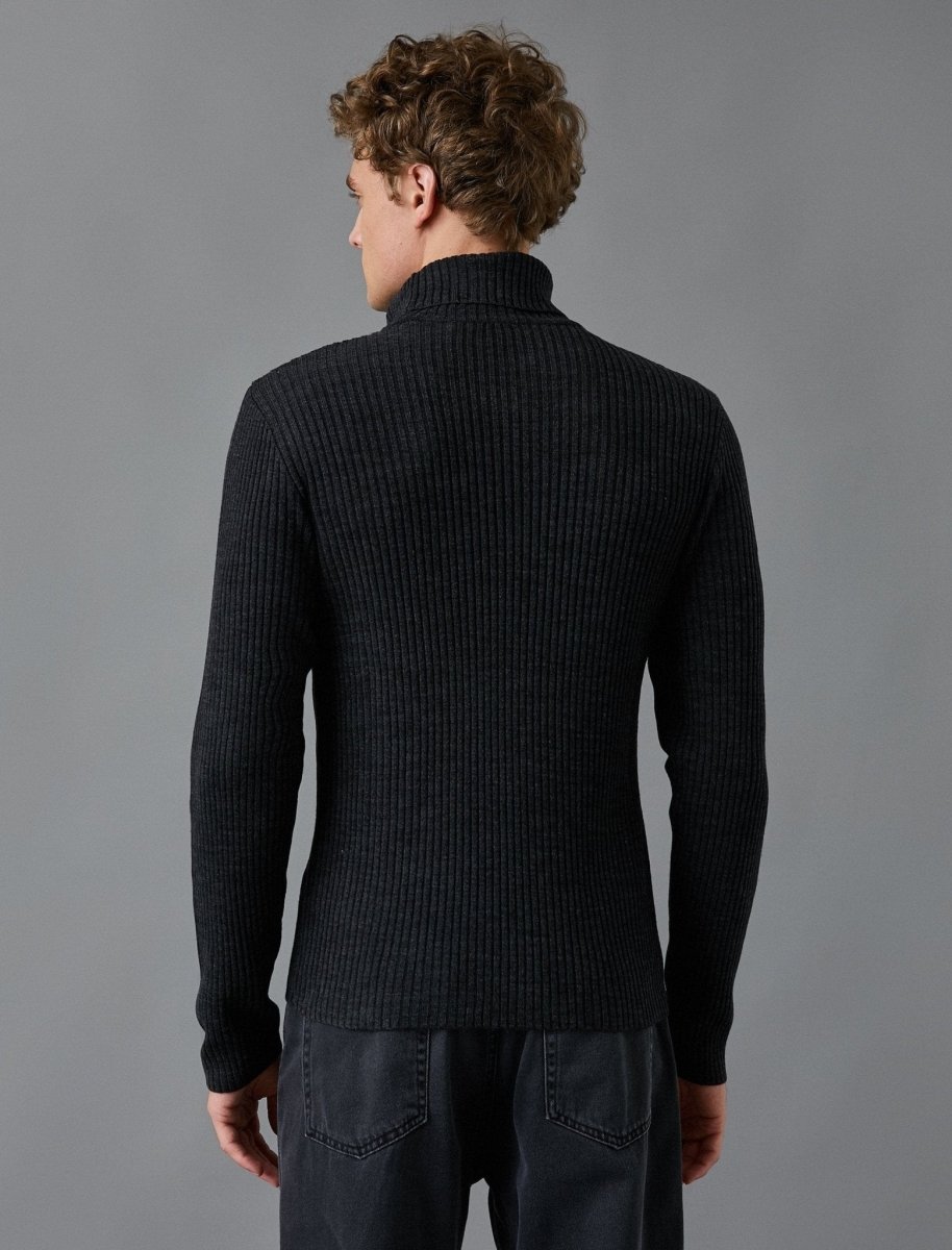 Ribbed Turtle Neck Sweater in Anthracite - Usolo Outfitters-KOTON