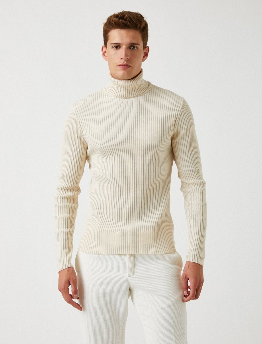 Ribbed Turtle Neck Sweater in Cream - Usolo Outfitters-KOTON
