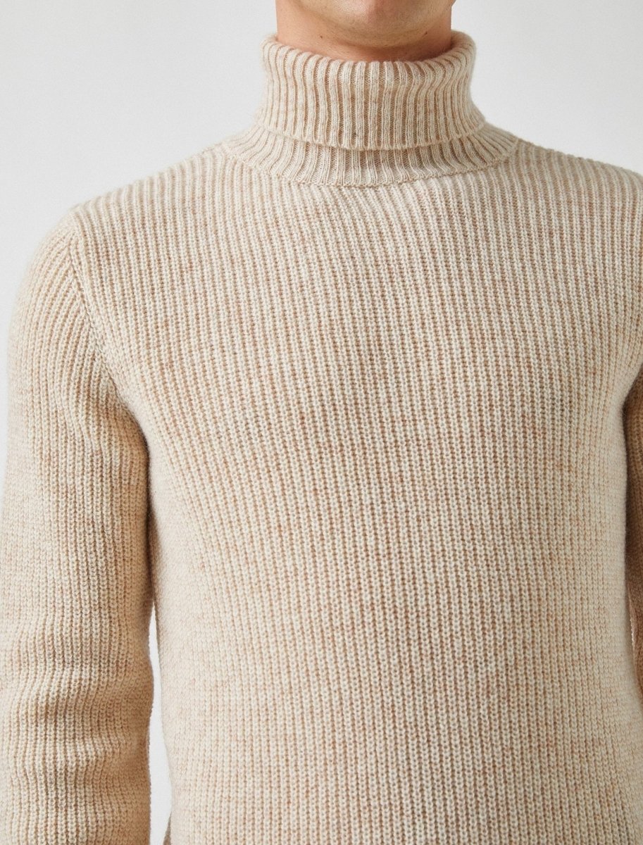 Ribbed Wool Turtleneck Sweater in Beige - Usolo Outfitters