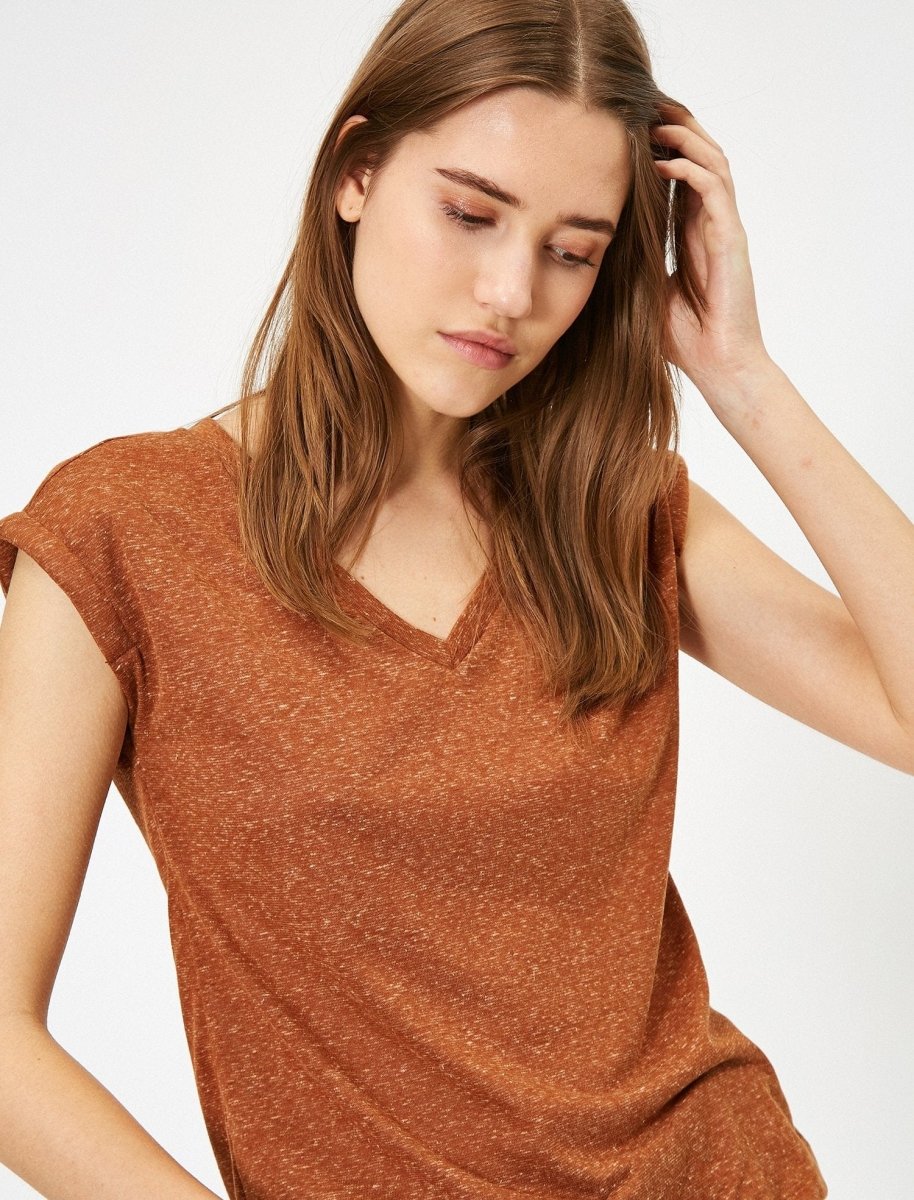 Roll Up Sleeve Tshirt in Terracotta - Usolo Outfitters-KOTON