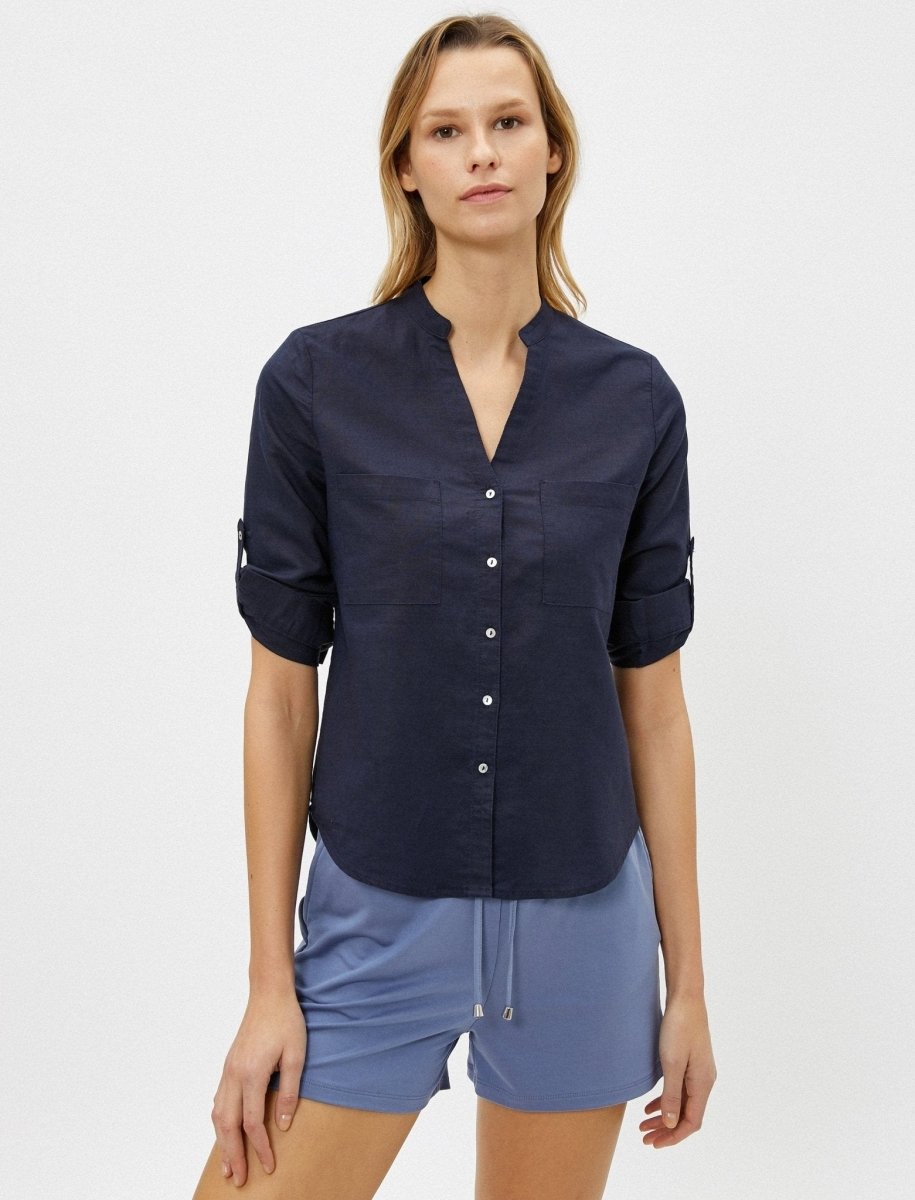 Roll-Up Sleeve Utility Shirt in Navy - Usolo Outfitters-KOTON