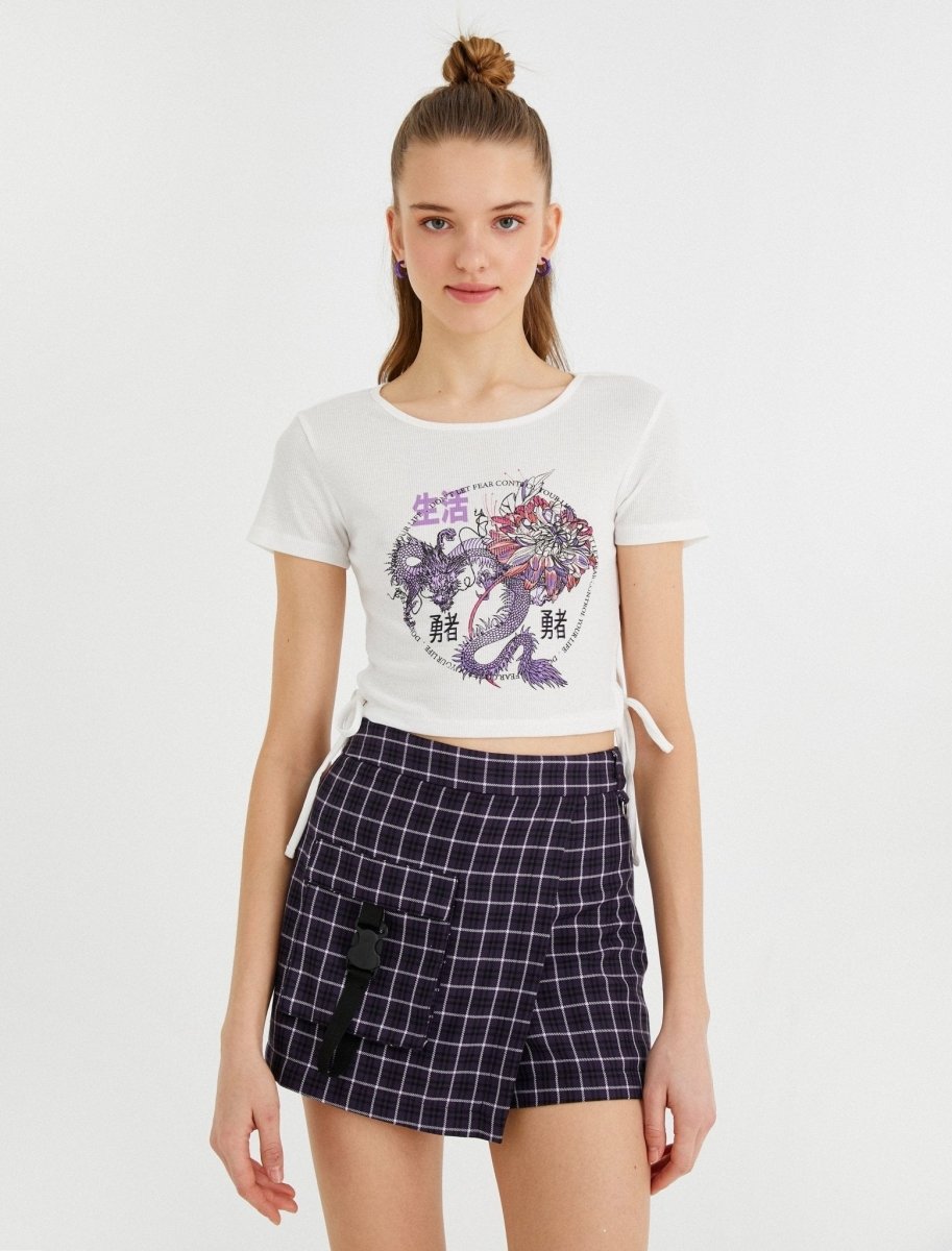 Ruched Dragon Crop Top in White - Usolo Outfitters-KOTON