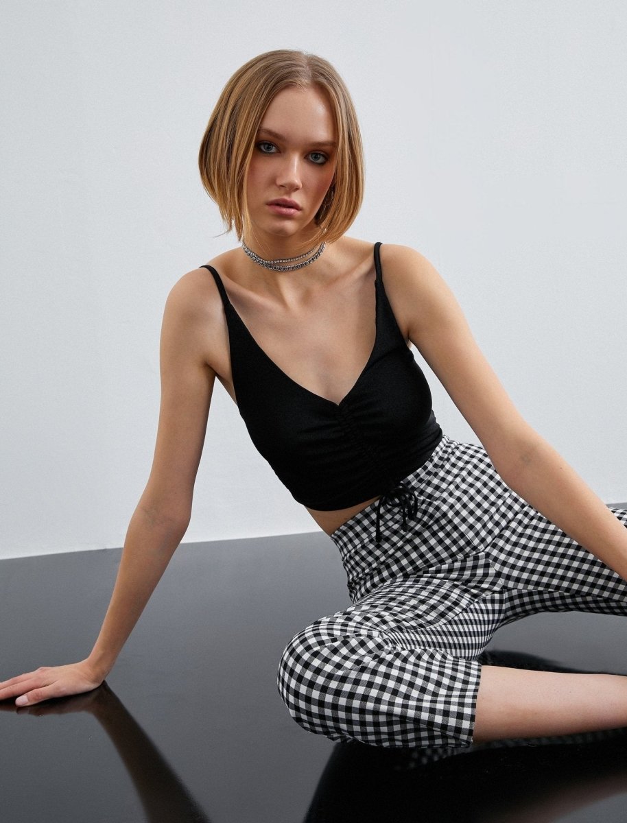 Ruched Front Strappy Crop Top in Black - Usolo Outfitters-KOTON
