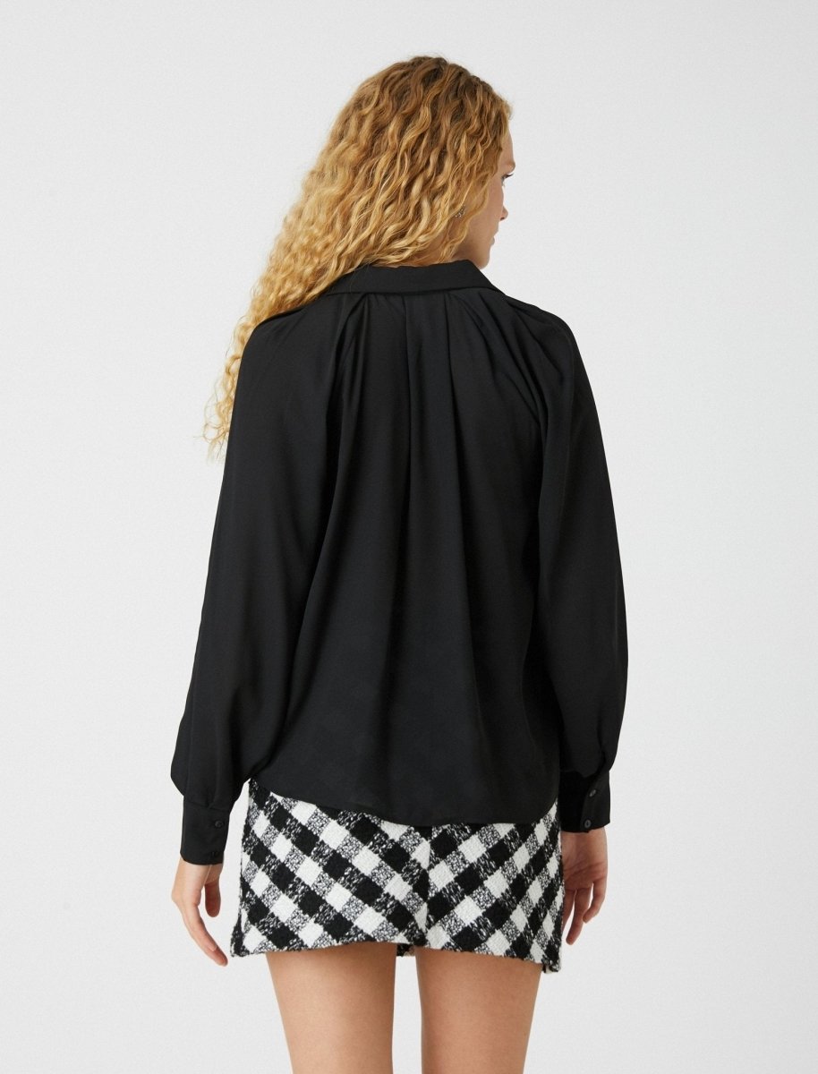 Ruffle Shirt Blouse in Black - Usolo Outfitters-KOTON