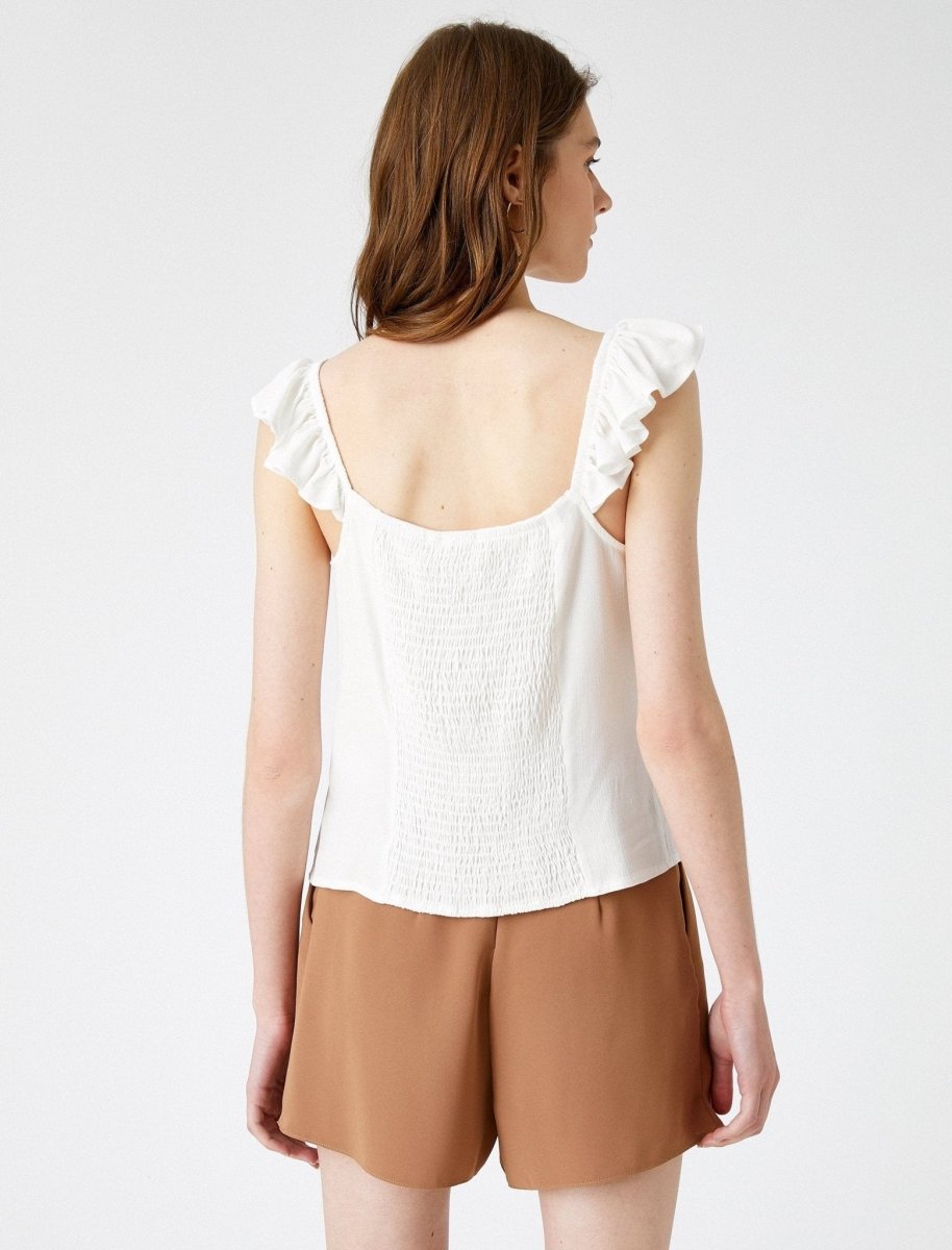 Ruffle Strap Cami in White - Usolo Outfitters-KOTON
