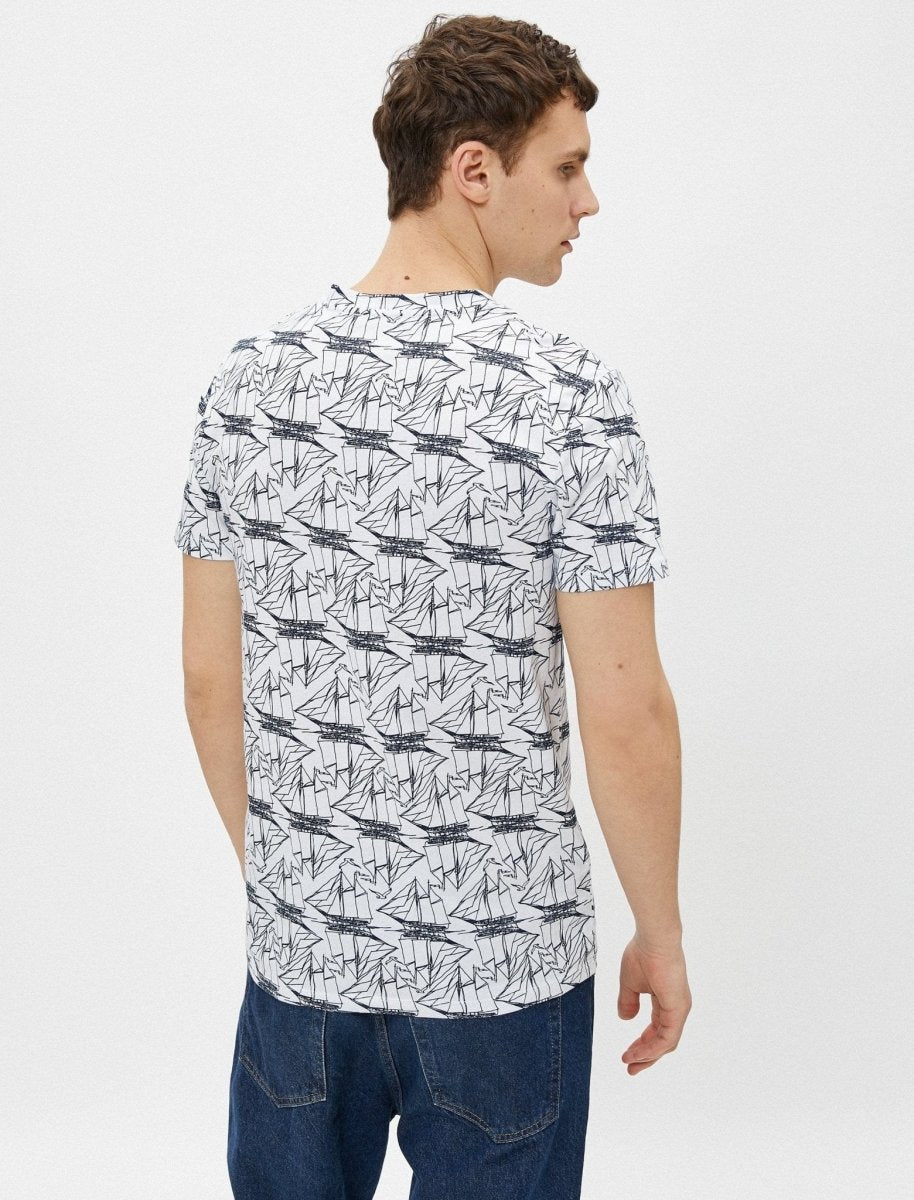 Sail AOP Print T-Shirt in White - Usolo Outfitters-KOTON