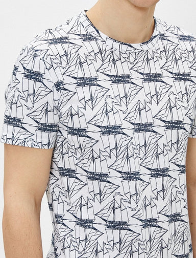 Sail AOP Print T-Shirt in White - Usolo Outfitters-KOTON