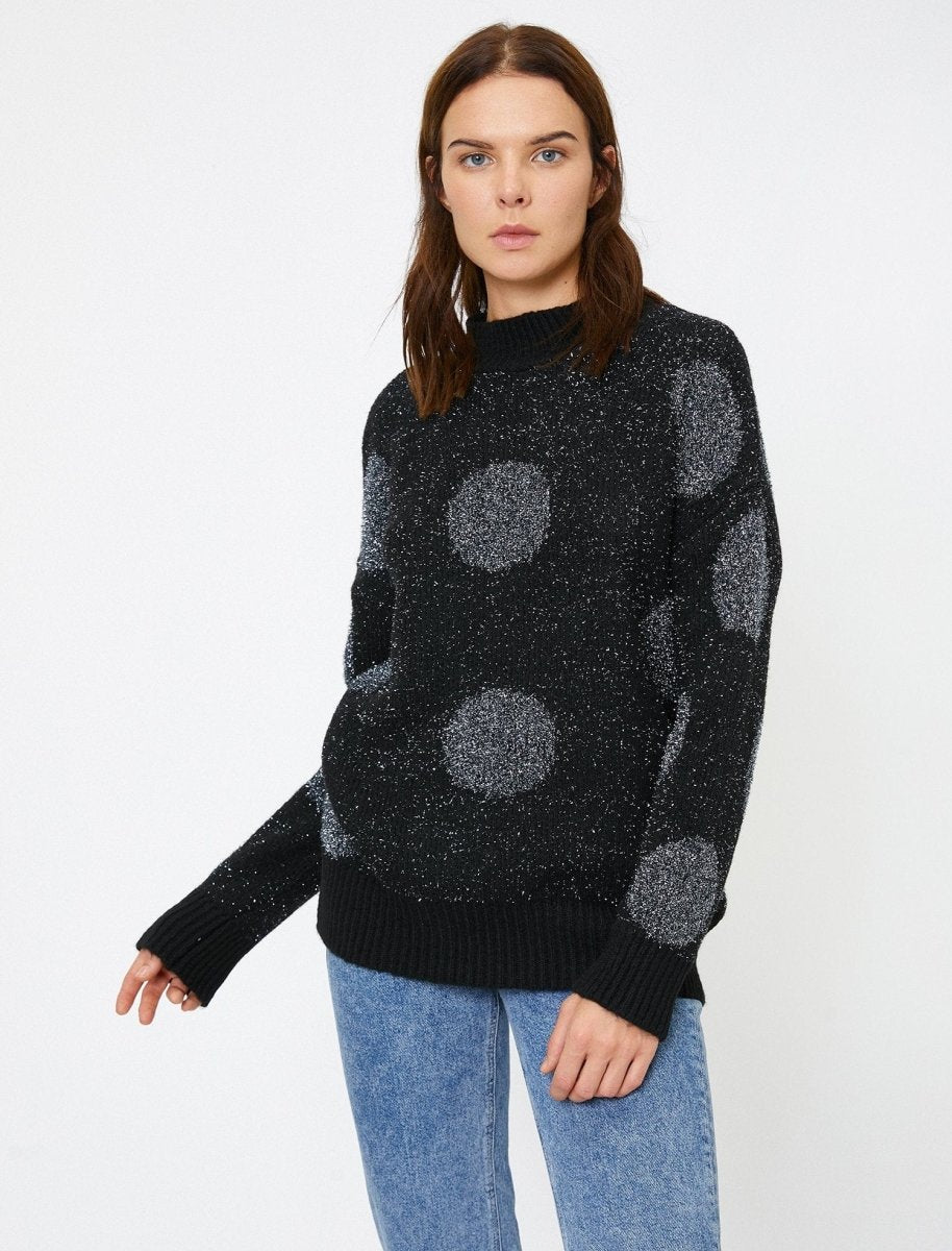 Shimmered Round Neck Sweater in Silver - Usolo Outfitters-KOTON