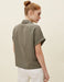 Short-Sleeved Button Front Blouse in Dark Olive - Usolo Outfitters-KOTON