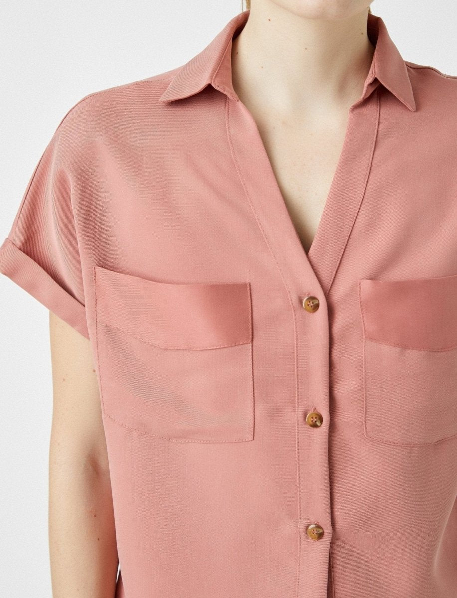 Short-Sleeved Button Front Blouse in Salmon - Usolo Outfitters-KOTON