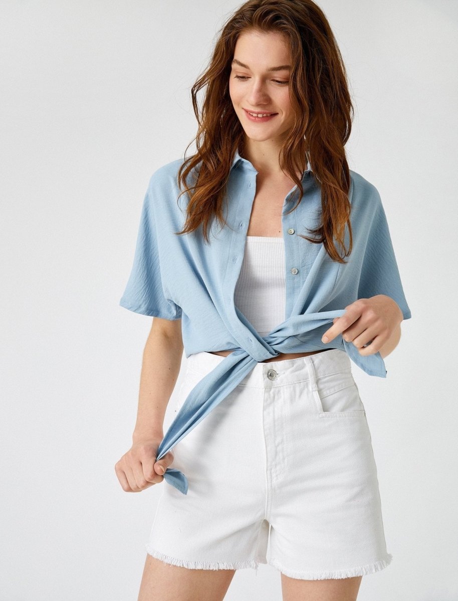 Silky Tie Front Shirt in Blue - Usolo Outfitters-KOTON