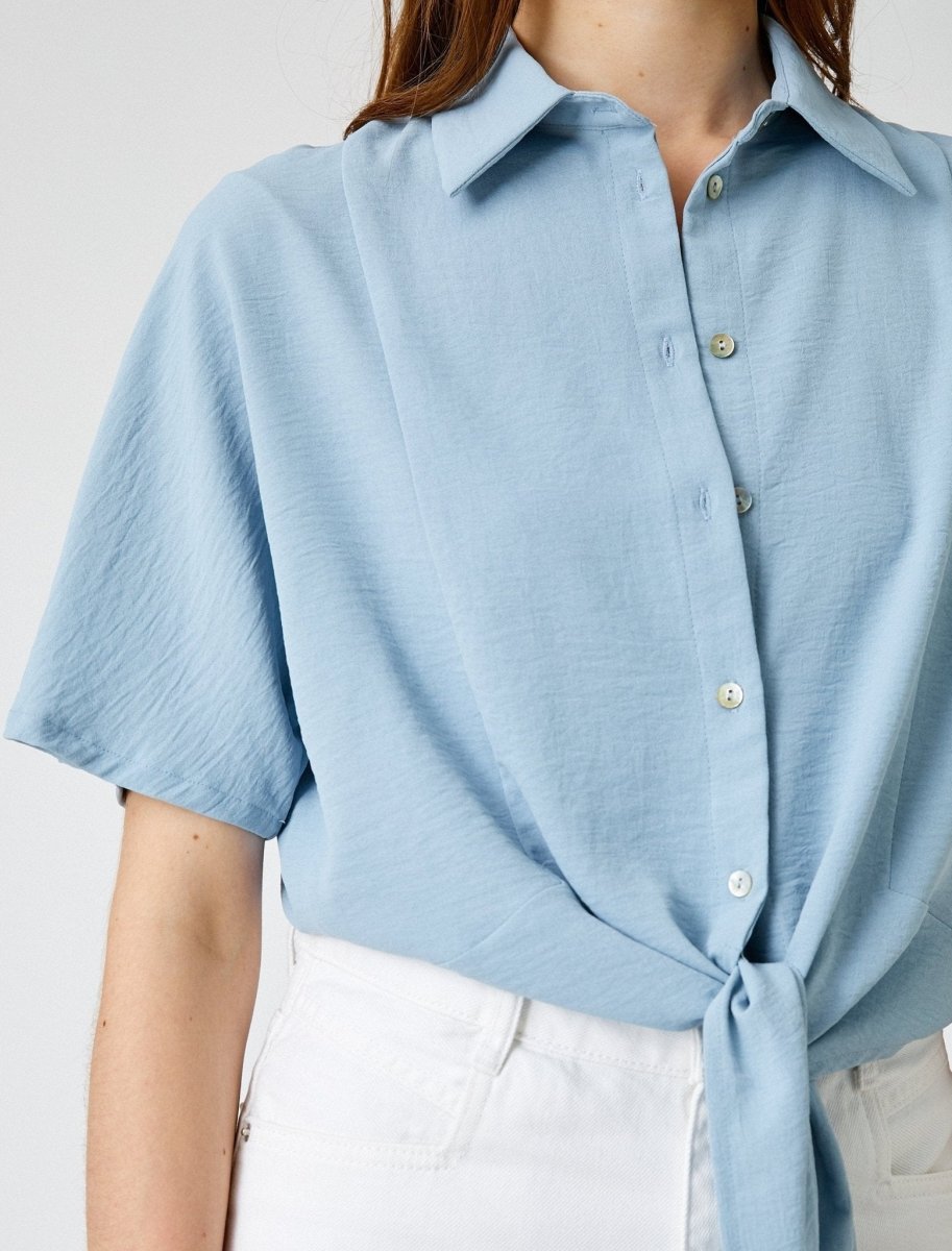 Silky Tie Front Shirt in Blue - Usolo Outfitters-KOTON