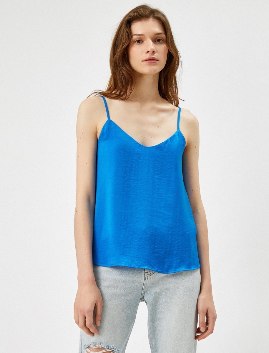 Silky V Neck Cami in Blue - Usolo Outfitters-KOTON
