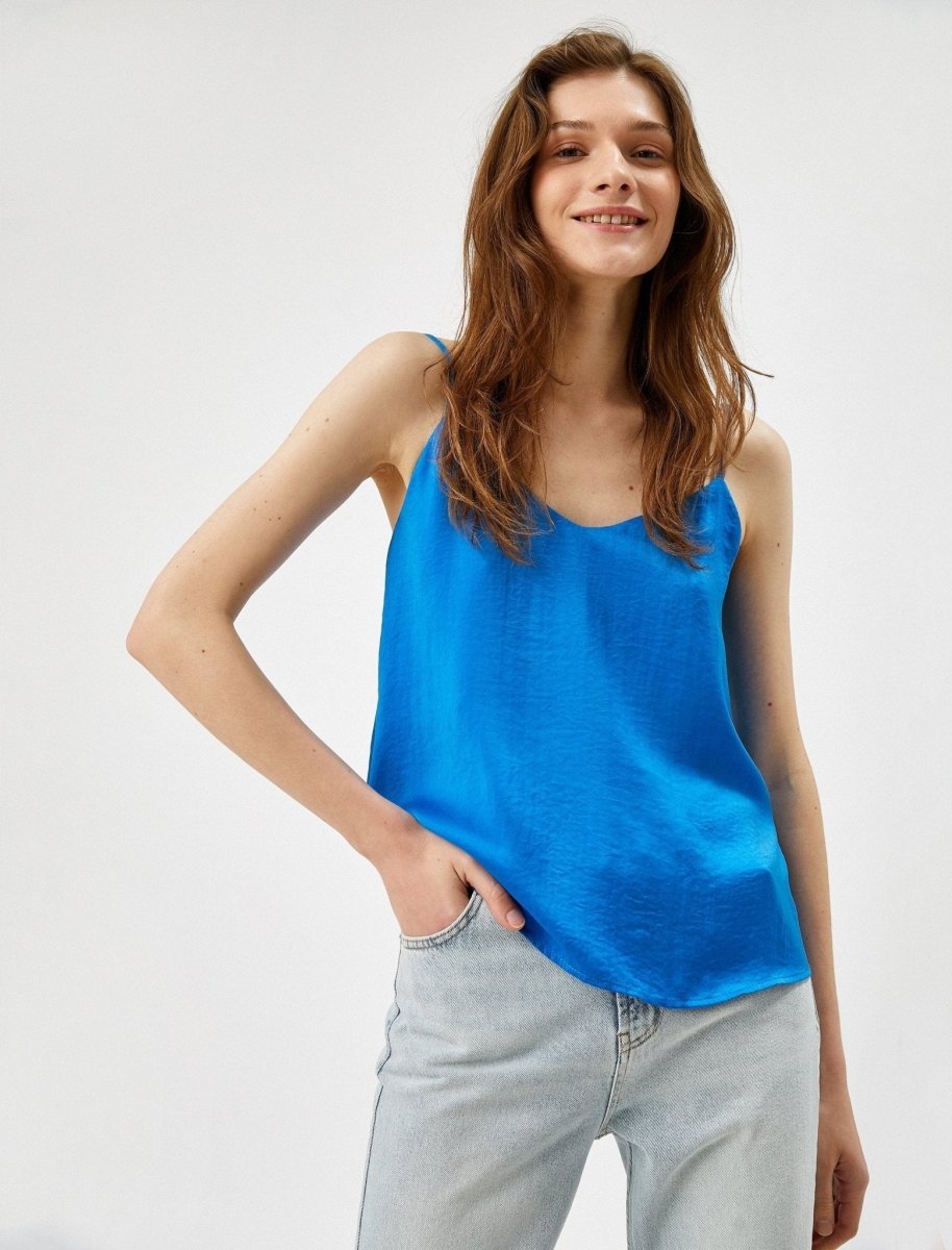 Silky V Neck Cami in Blue - Usolo Outfitters-KOTON