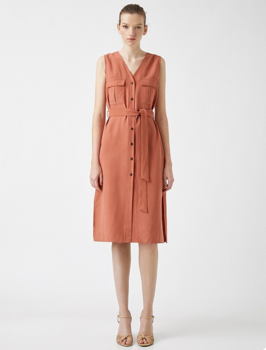Sleeveless Button Down Dress in Clay - Usolo Outfitters-KOTON