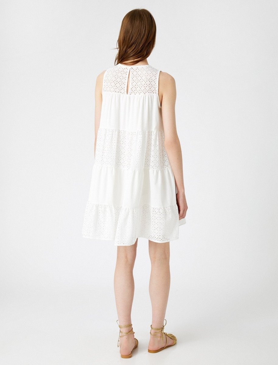 Sleeveless Crochet Tiered Dress in White - Usolo Outfitters-KOTON