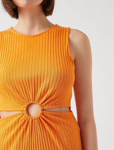 Sleeveless Cut Out Midi Dress in Orange - Usolo Outfitters-KOTON