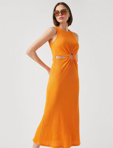 Sleeveless Cut Out Midi Dress in Orange - Usolo Outfitters-KOTON