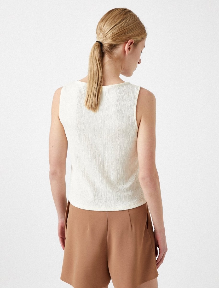Sleeveless Lace Front Blouse in Cream - Usolo Outfitters-KOTON
