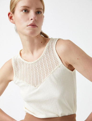Sleeveless Lace Front Blouse in Cream - Usolo Outfitters-KOTON
