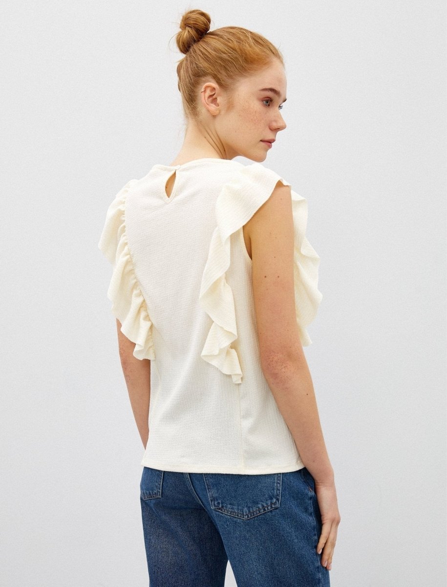 Sleeveless Ruffle Shoulder Blouse in Cream - Usolo Outfitters-KOTON