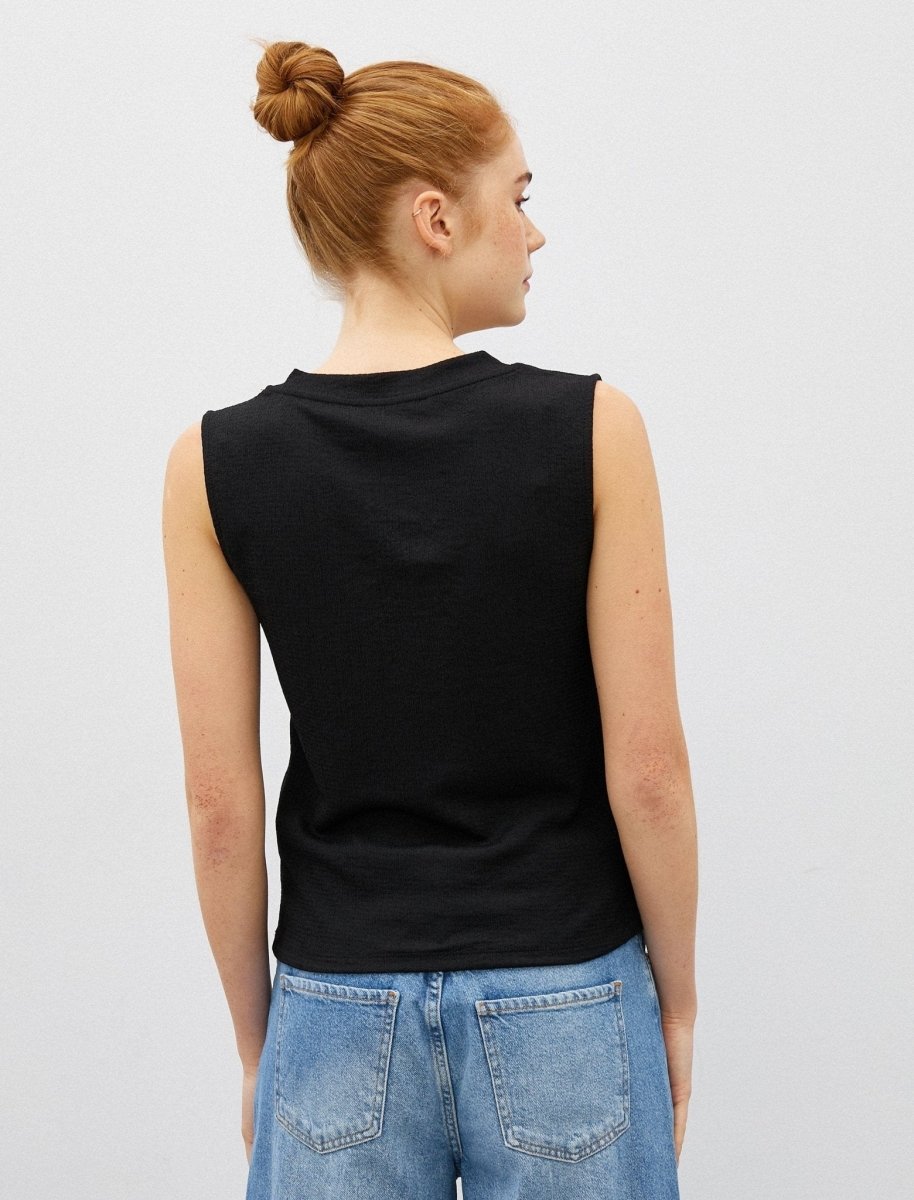 Sleeveless V-Neck Blouse in Black - Usolo Outfitters-KOTON