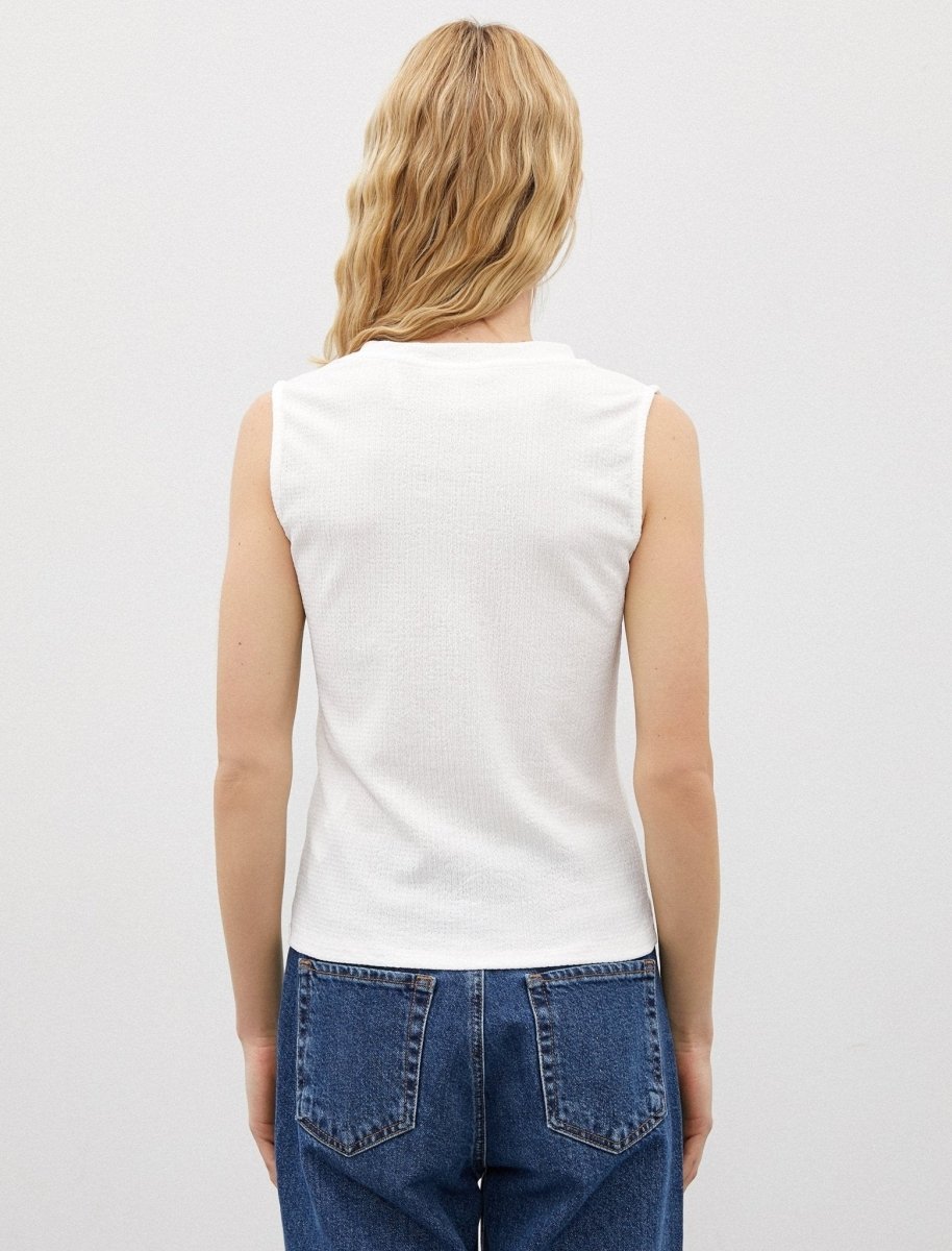 Sleeveless V-Neck Blouse in White - Usolo Outfitters-KOTON