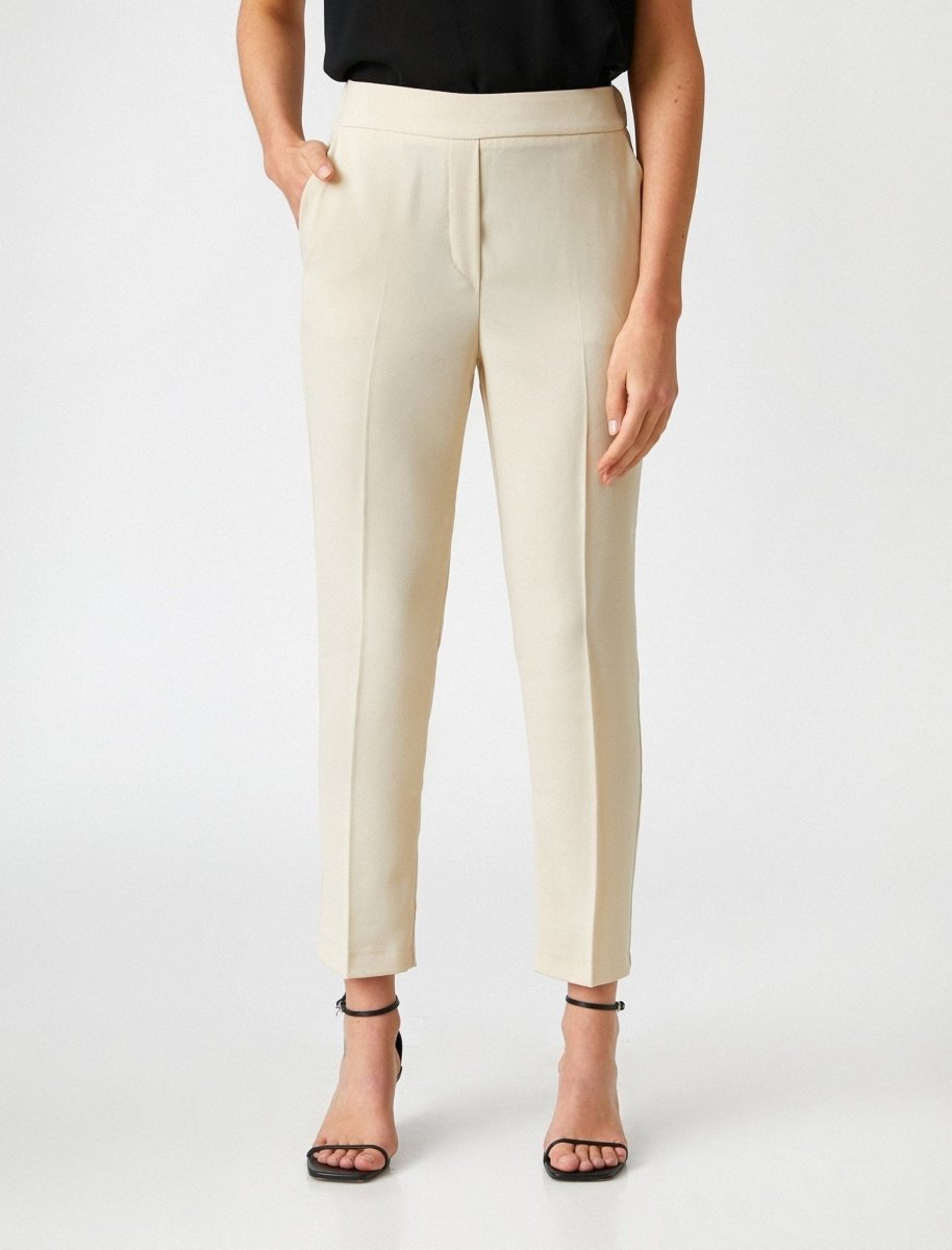 KOTON Women's Trouser in Cream - Slim Ankle Dress Pants in Cream KOTON Women's Trouser in Cream - Slim Ankle Dress Pants in Cream