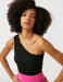 Slim One Shoulder Rib Tank in Black - Usolo Outfitters-KOTON