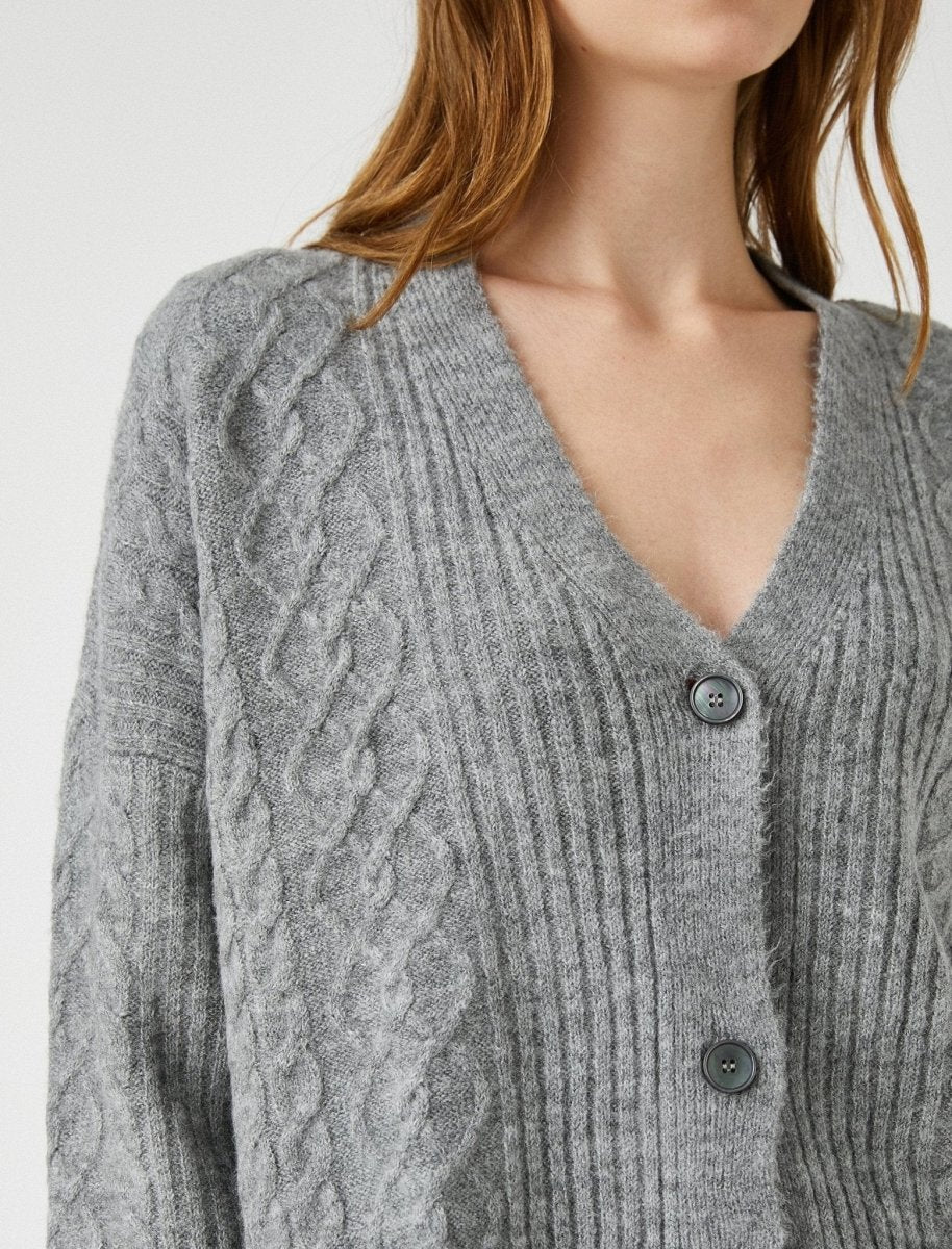 Slouchy V Neck Cardigan in Anthracite - Usolo Outfitters-KOTON