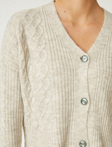 Slouchy V Neck Cardigan in Beige - Usolo Outfitters-KOTON